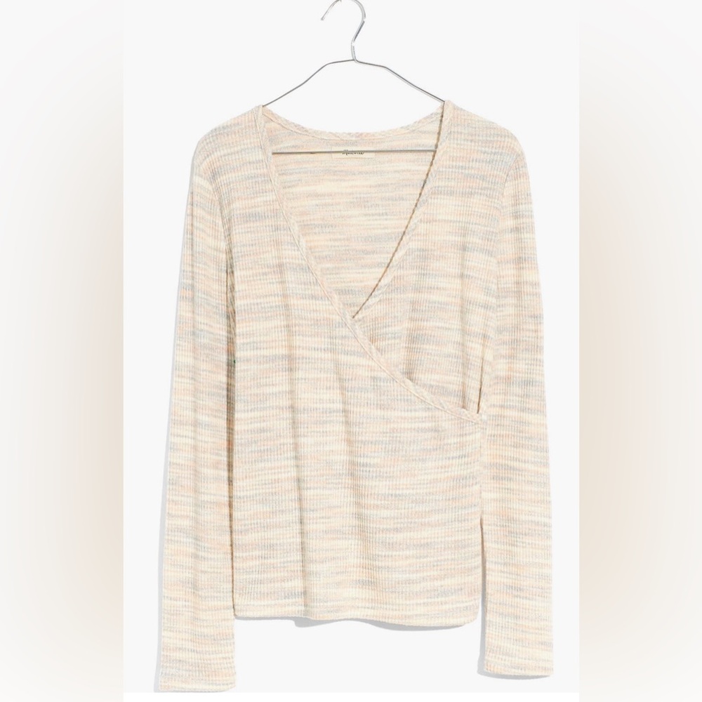 Madewell Women's Space Dye Faux Wrap Long Sleeve Top - Picture 2 of 5